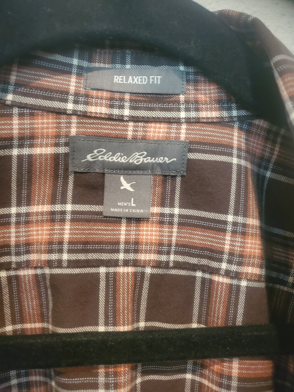 Eddie Bauer Brown and Cream Plaid Button-Down Shirt - Picture 2 of 3